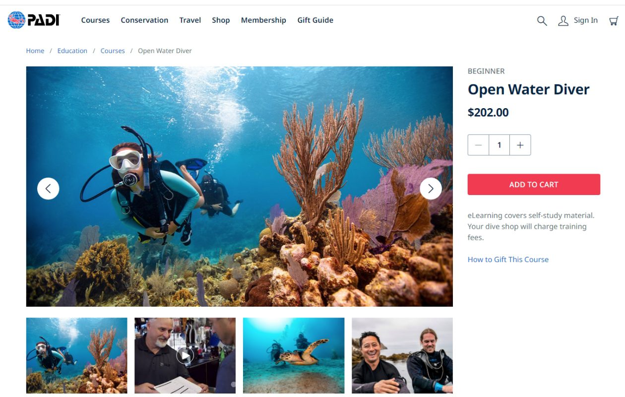 PADI eLearning cost where to buy