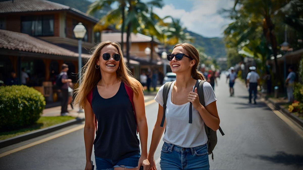Happy safe tourists exploring Costa Rica in welcoming peaceful environment showing country as secure travel destination